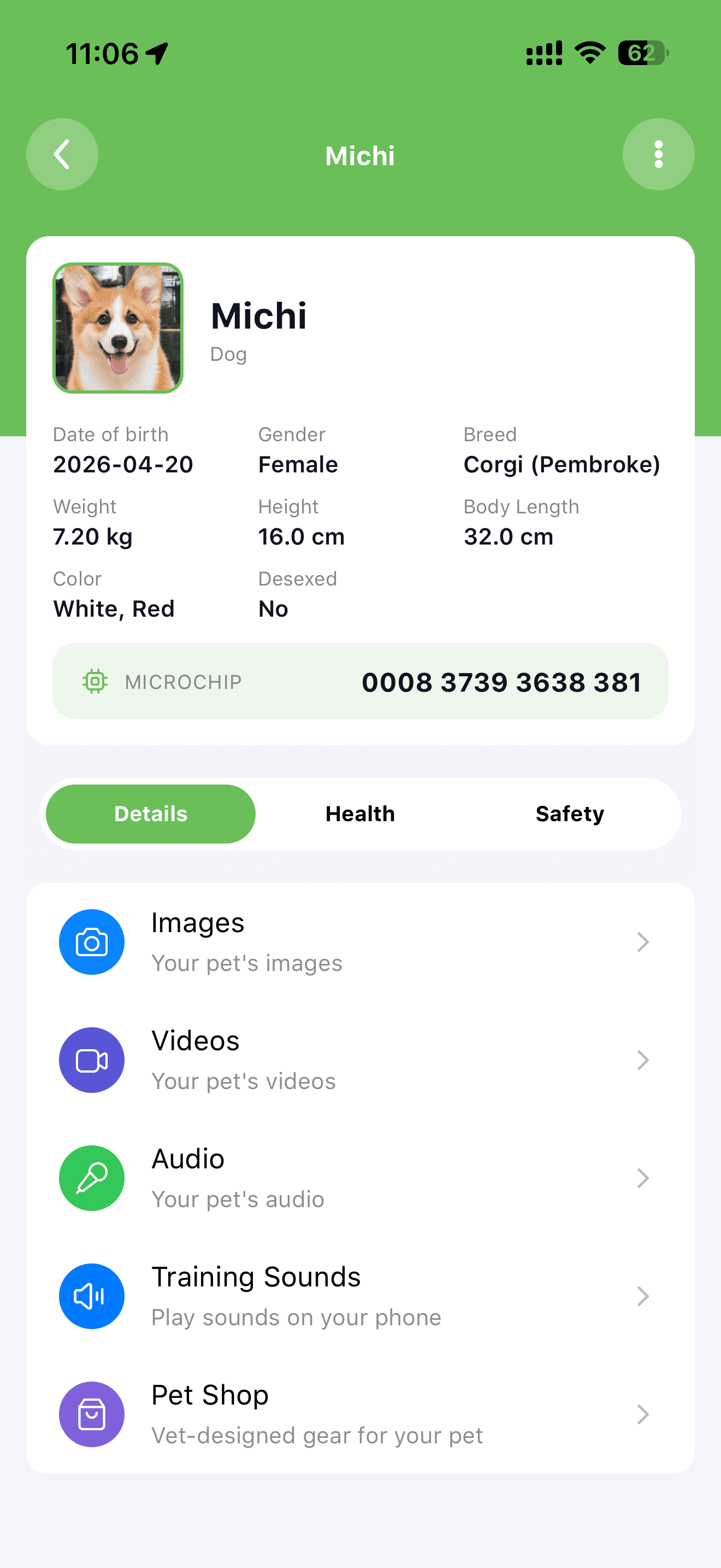 ASK A VET app — pet profile